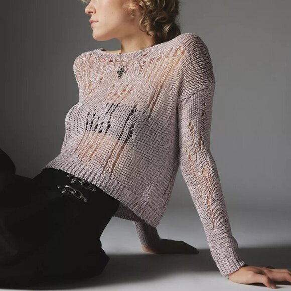NWT UO Silence + Noise Nora Sparkly Mauve Open Knit Sweater - Picture 4 of 5